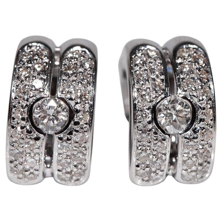 Pendiente de aro vintage circa años 90 de oro de 18k decorado con diamantes naturales