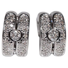 Vintage Circa 1990s 18k Gold Natural Diamond Decorated Hoop Earring