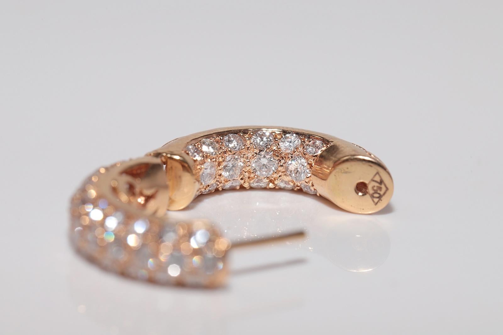 Vintage Circa 1990er Jahre 18k Gold Natürlicher Diamant Dekorierter Creolen-Ohrring im Creolen-Stil im Angebot 4