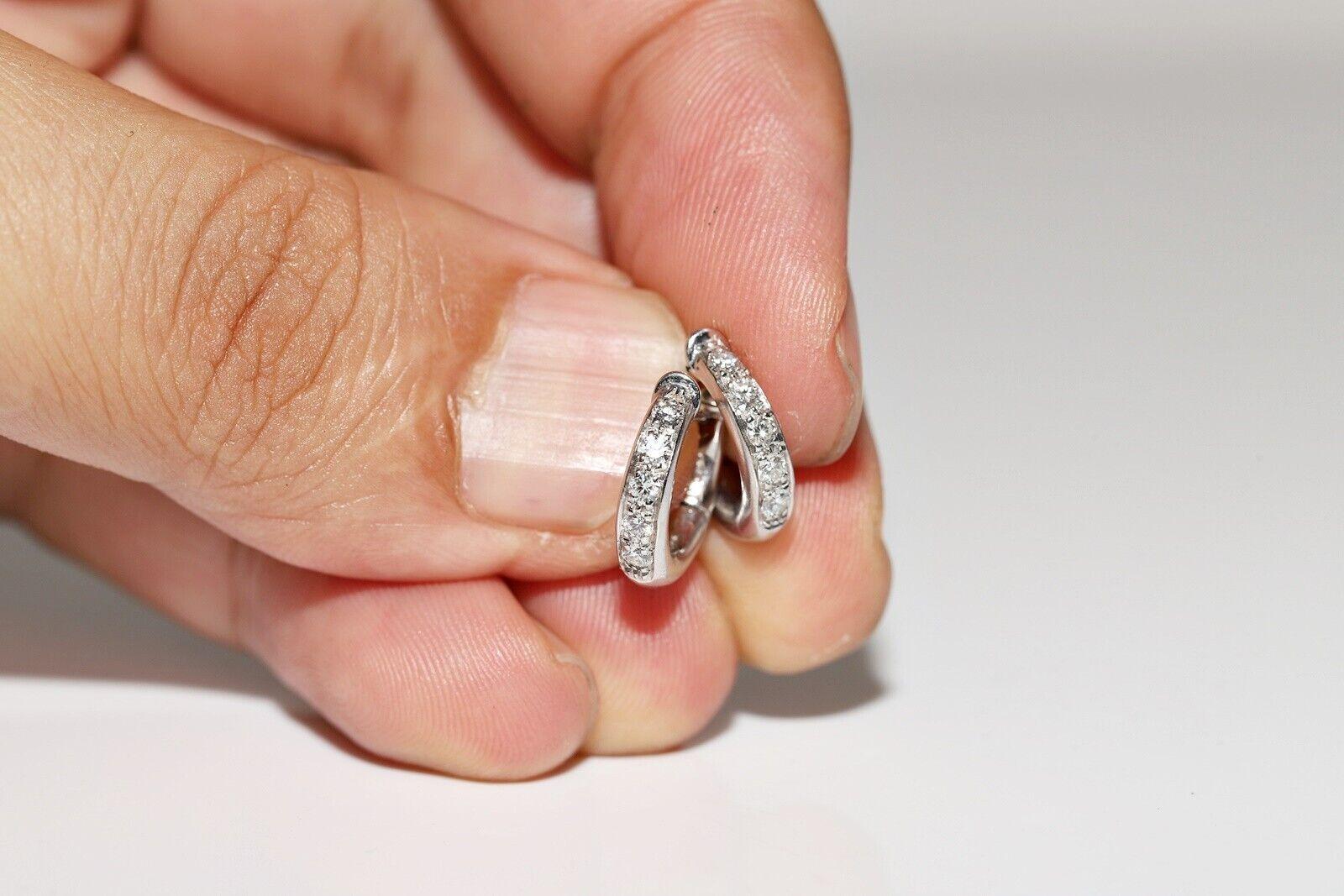 Vintage Circa 1990er Jahre 18k Gold Natürlicher Diamant Dekorierter Creolen-Ohrring im Creolen-Stil im Angebot 5