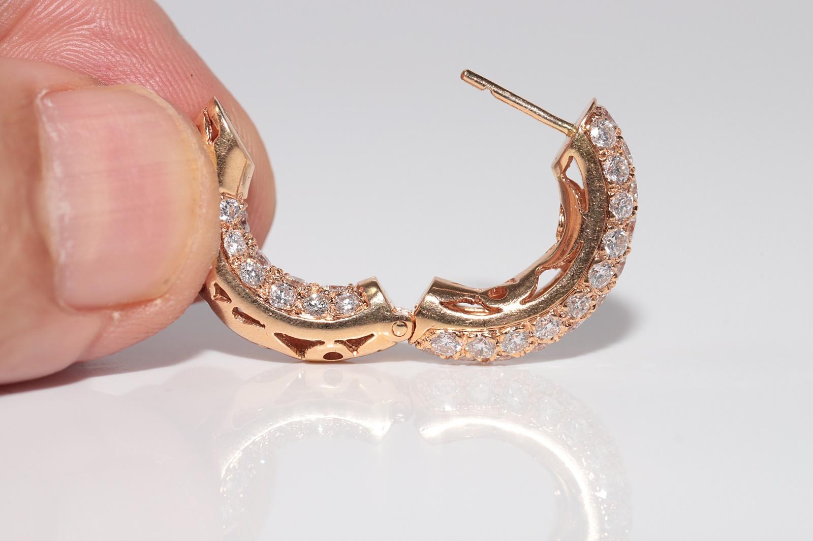 Vintage Circa 1990er Jahre 18k Gold Natürlicher Diamant Dekorierter Creolen-Ohrring im Creolen-Stil im Angebot 6