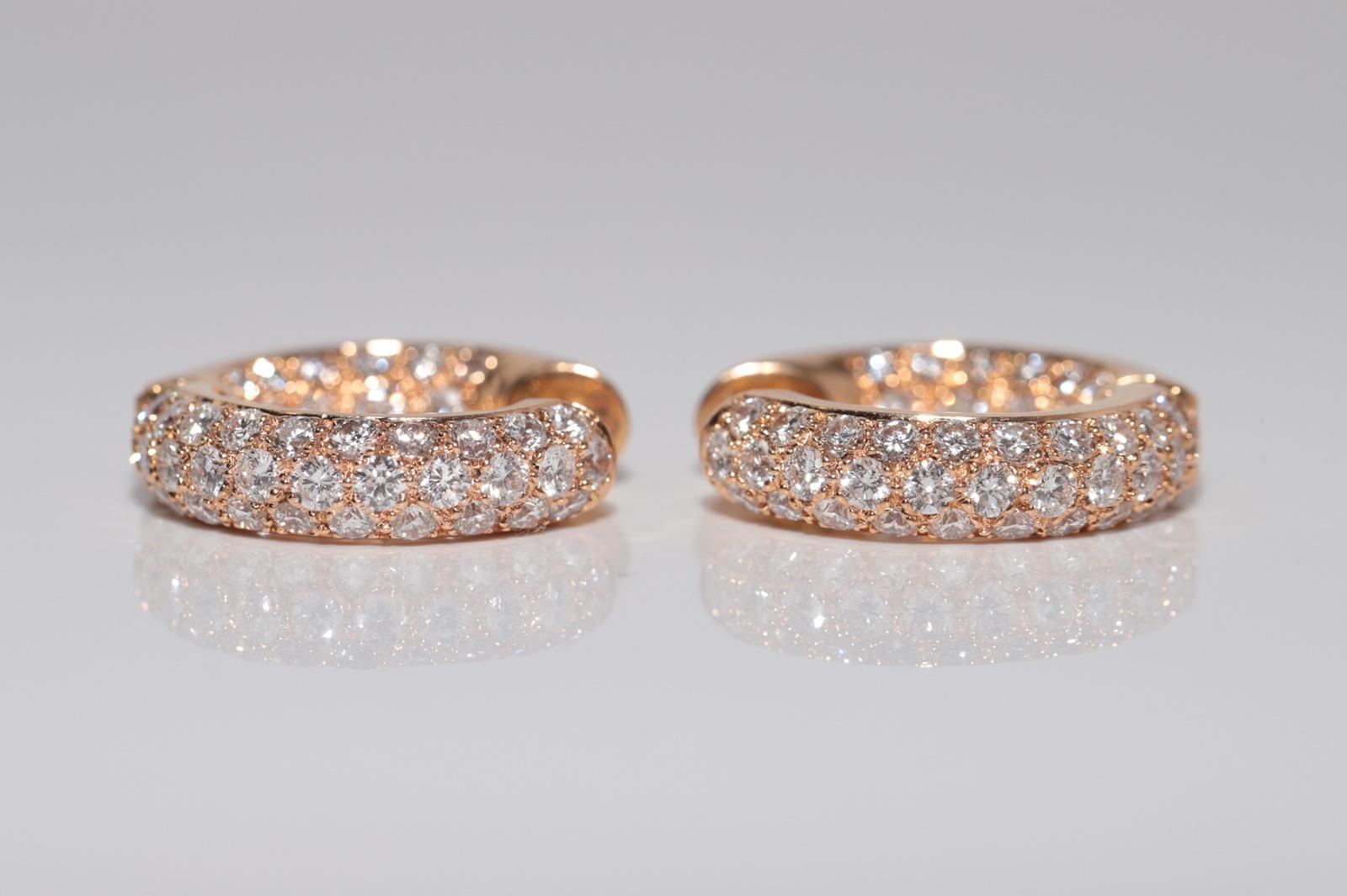 Vintage Circa 1990er Jahre 18k Gold Natürlicher Diamant Dekorierter Creolen-Ohrring im Creolen-Stil im Angebot 7