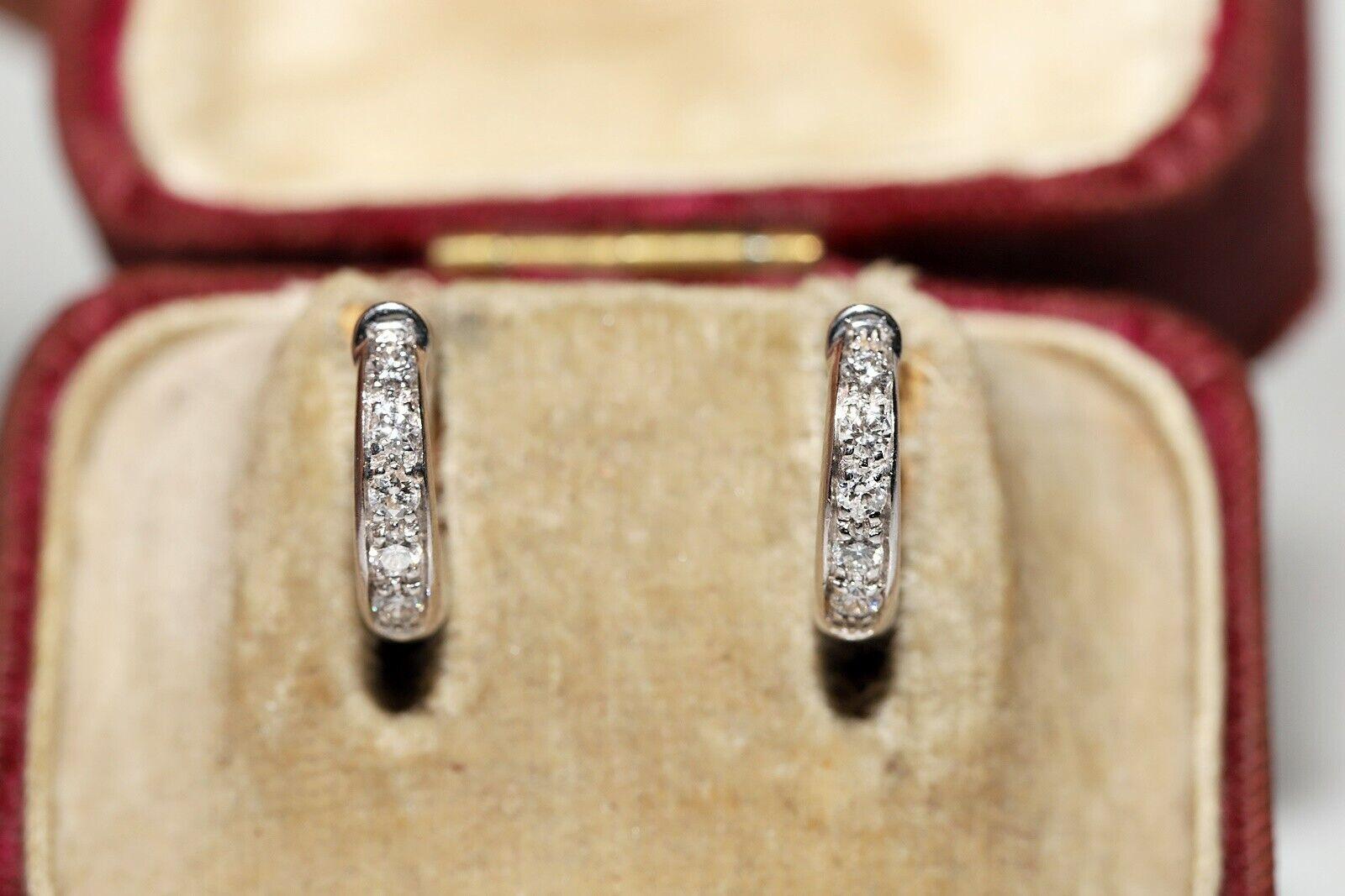 Vintage Circa 1990er Jahre 18k Gold Natürlicher Diamant Dekorierter Creolen-Ohrring im Creolen-Stil im Angebot 7