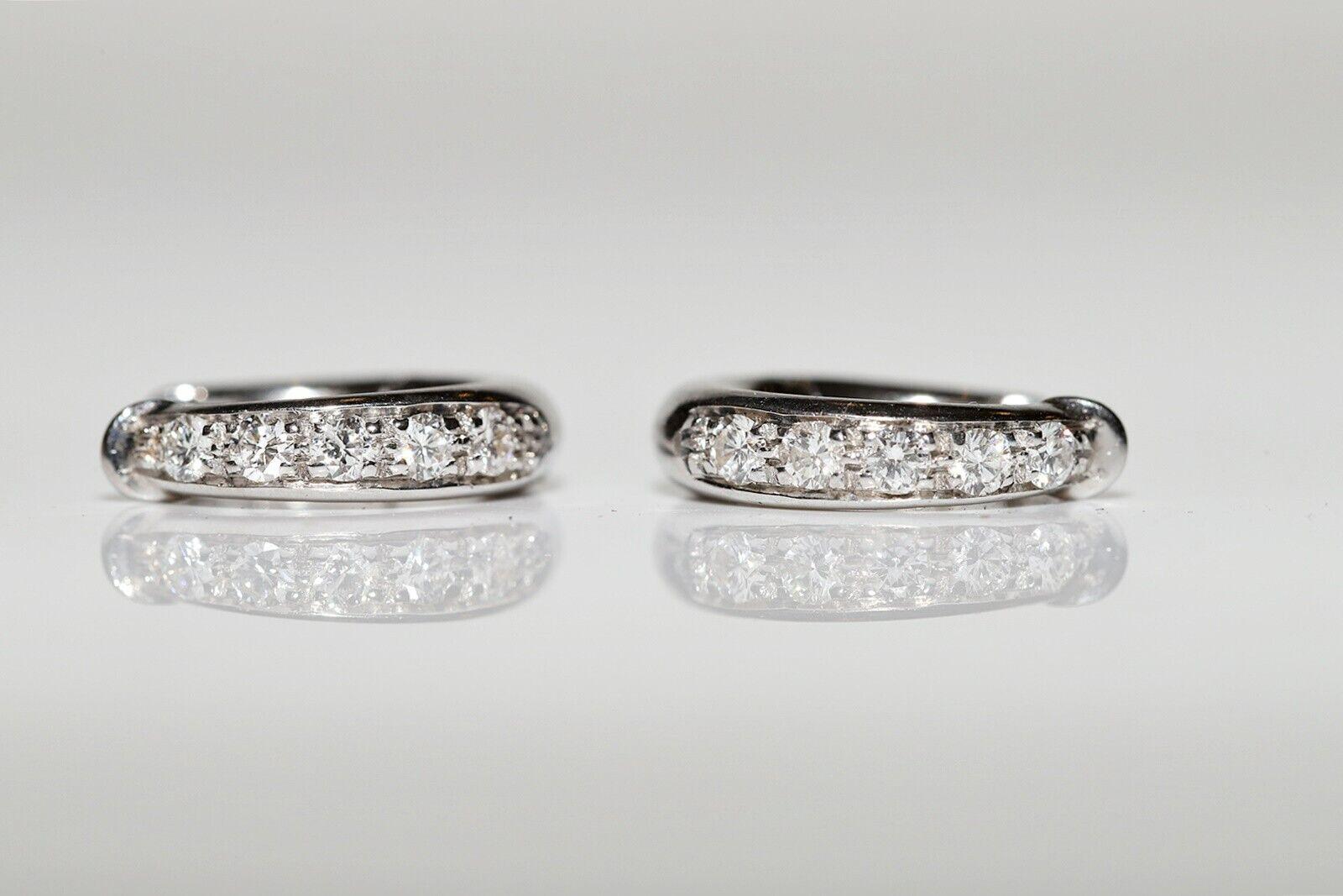 Vintage Circa 1990er Jahre 18k Gold Natürlicher Diamant Dekorierter Creolen-Ohrring im Creolen-Stil im Angebot 8