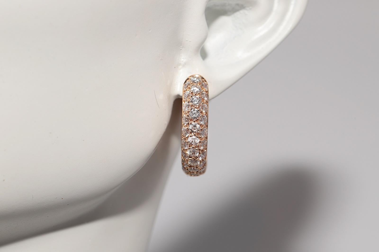 Vintage Circa 1990er Jahre 18k Gold Natürlicher Diamant Dekorierter Creolen-Ohrring im Creolen-Stil im Angebot 10