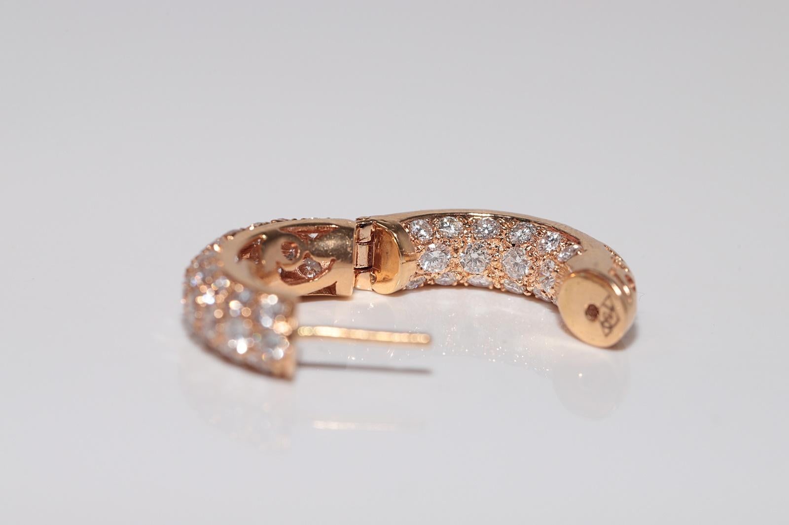 Vintage Circa 1990er Jahre 18k Gold Natürlicher Diamant Dekorierter Creolen-Ohrring im Creolen-Stil im Angebot 14