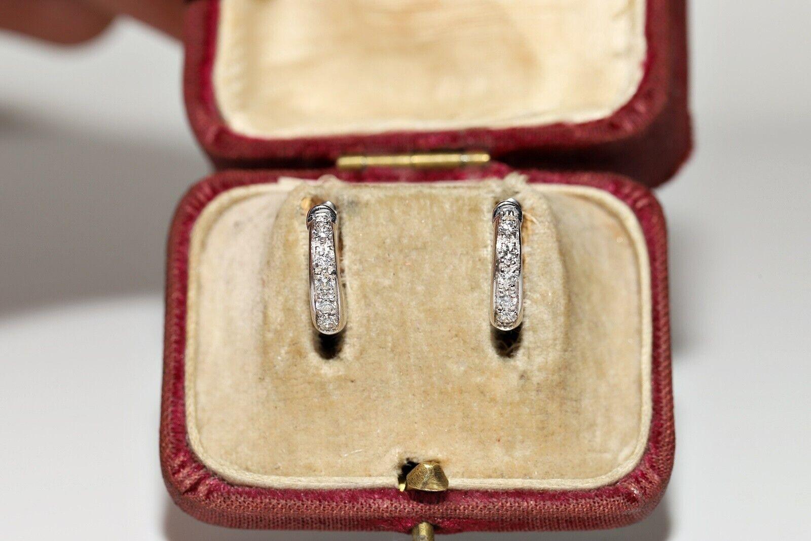 Brilliant Cut Vintage Circa 1990s 18k Gold Natural Diamond Decorated Hoop Style Earring For Sale