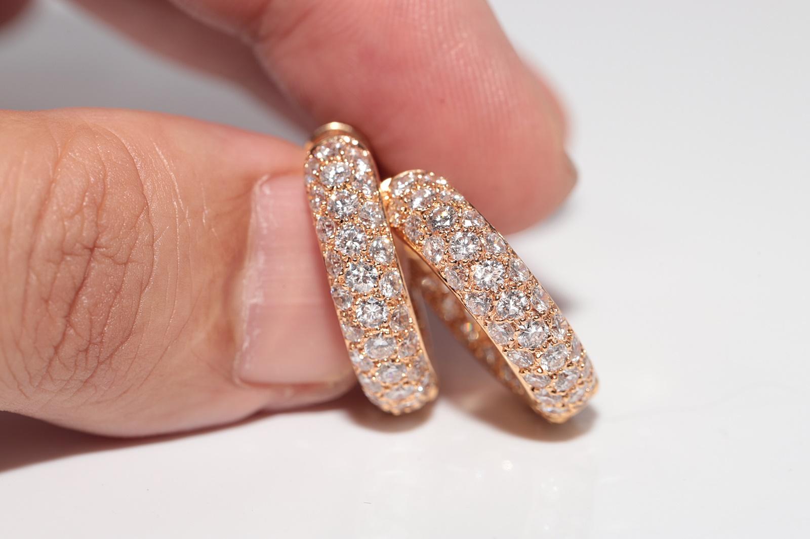 Vintage Circa 1990er Jahre 18k Gold Natürlicher Diamant Dekorierter Creolen-Ohrring im Creolen-Stil im Zustand „Gut“ im Angebot in Fatih/İstanbul, 34