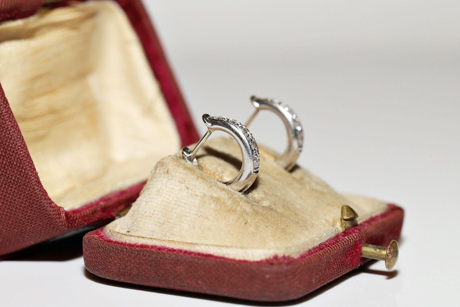 Vintage Circa 1990er Jahre 18k Gold Natürlicher Diamant Dekorierter Creolen-Ohrring im Creolen-Stil im Zustand „Gut“ im Angebot in Fatih/İstanbul, 34