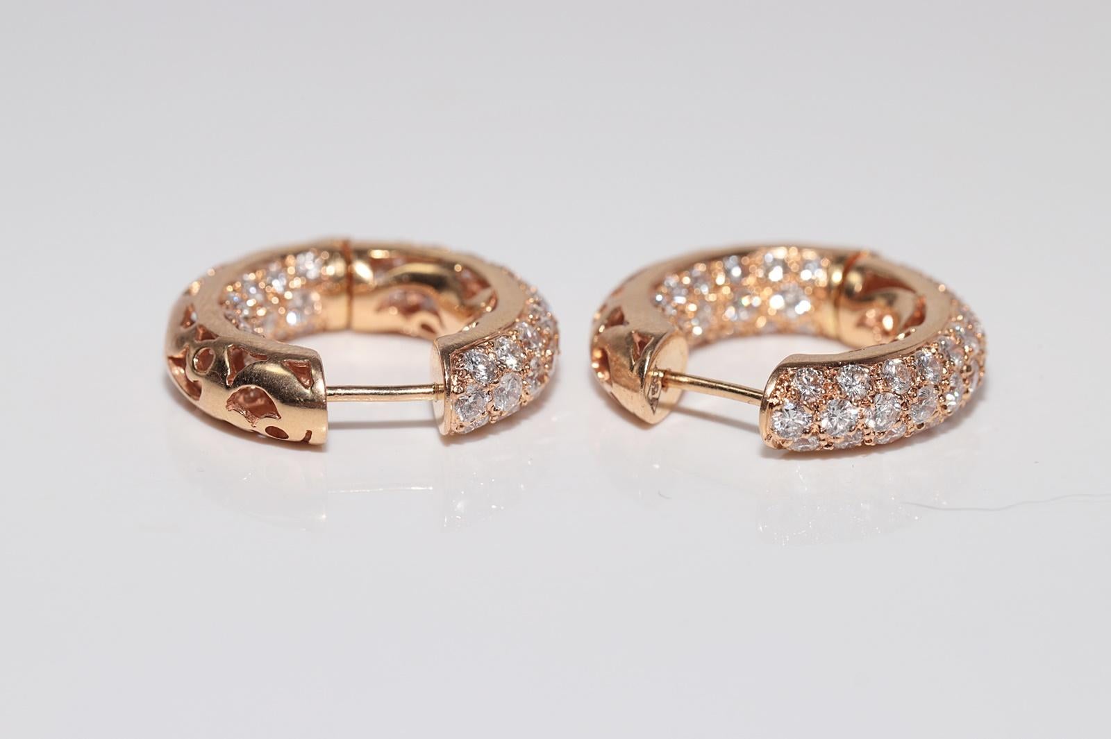 Vintage Circa 1990er Jahre 18k Gold Natürlicher Diamant Dekorierter Creolen-Ohrring im Creolen-Stil Damen im Angebot