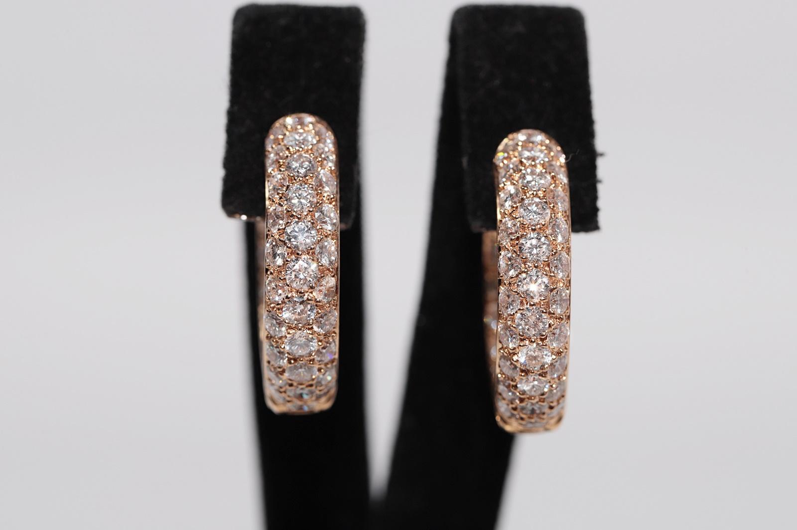 Vintage Circa 1990s 18k Gold Natural Diamond Decorated Hoop Style Earring
