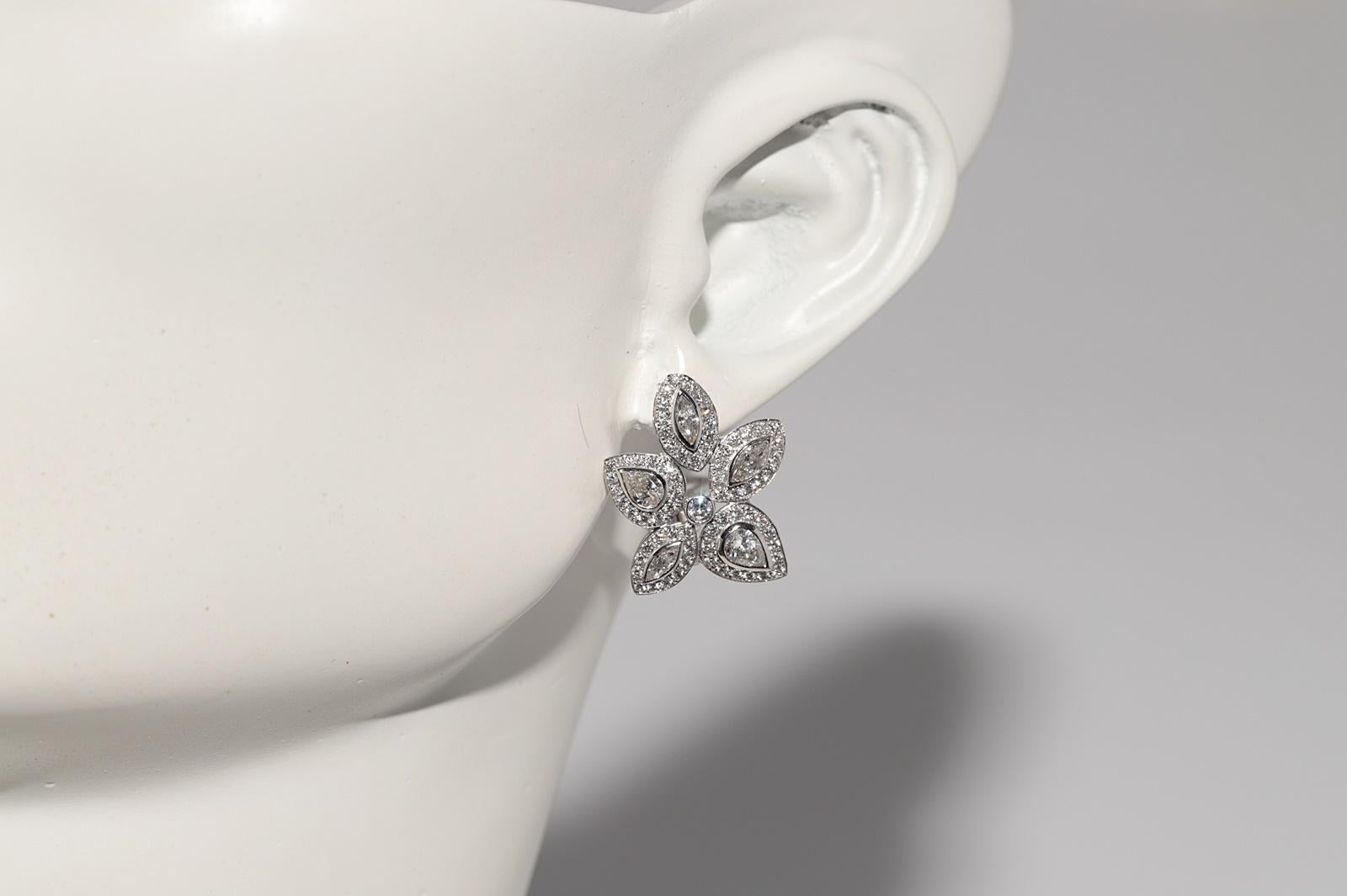 Vintage CIRCA 1990er Jahre 18k Gold natürlichen Diamanten verziert Blatt Design Ohrring im Angebot 7