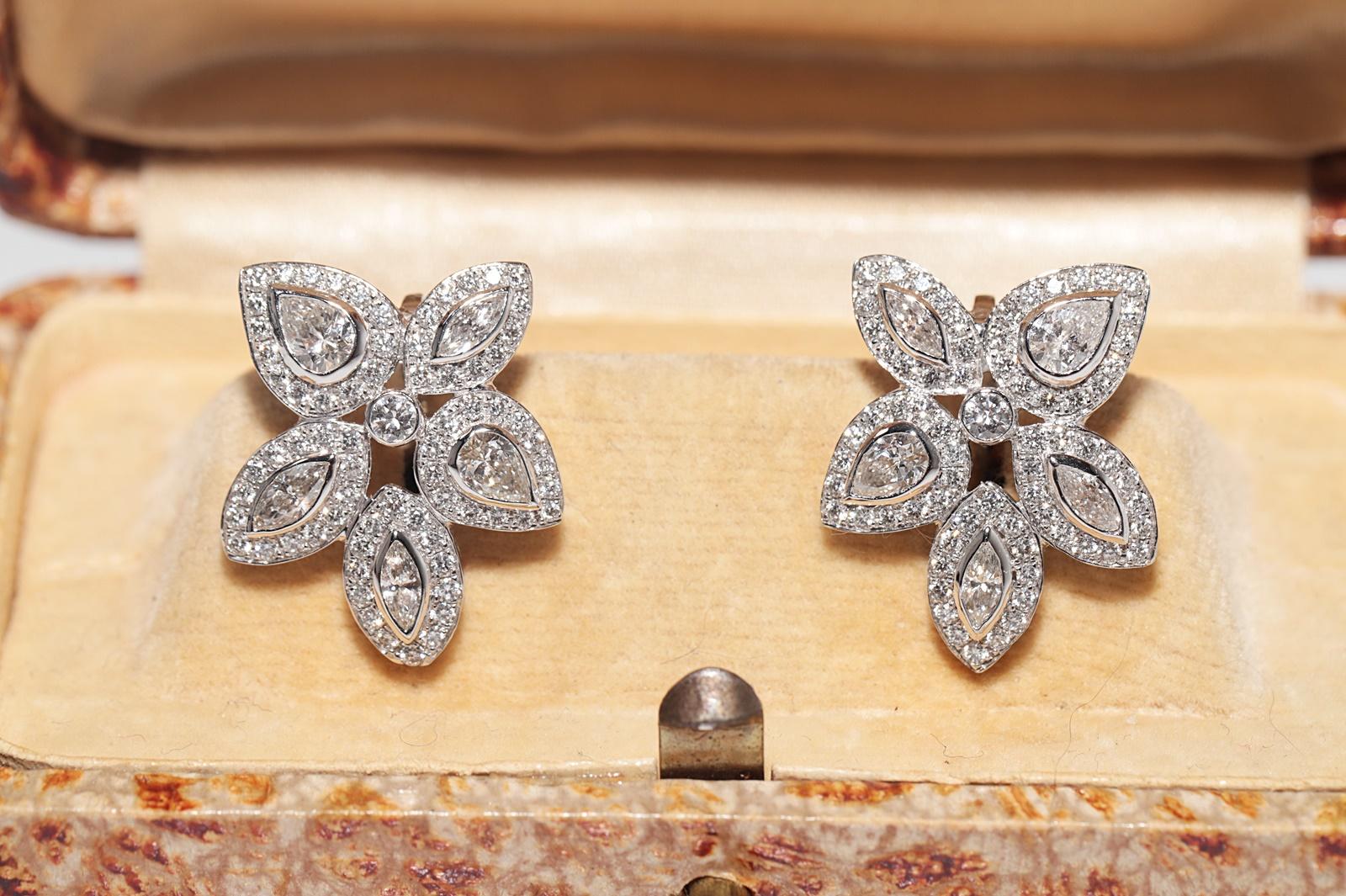 Vintage CIRCA 1990er Jahre 18k Gold natürlichen Diamanten verziert Blatt Design Ohrring im Angebot 9