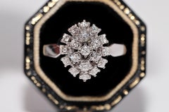 Vintage Circa 1990s 18k Gold Natural Diamond Decorated Navette Ring