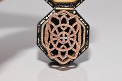 Vintage Circa 1990s 18k Gold Natural Diamond Decorated Navette Ring
