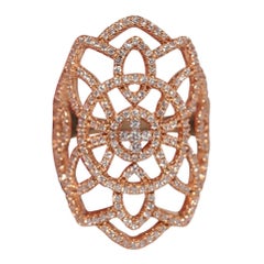 Vintage Circa 1990s 18k Gold Natural Diamond Decorated Navette Ring