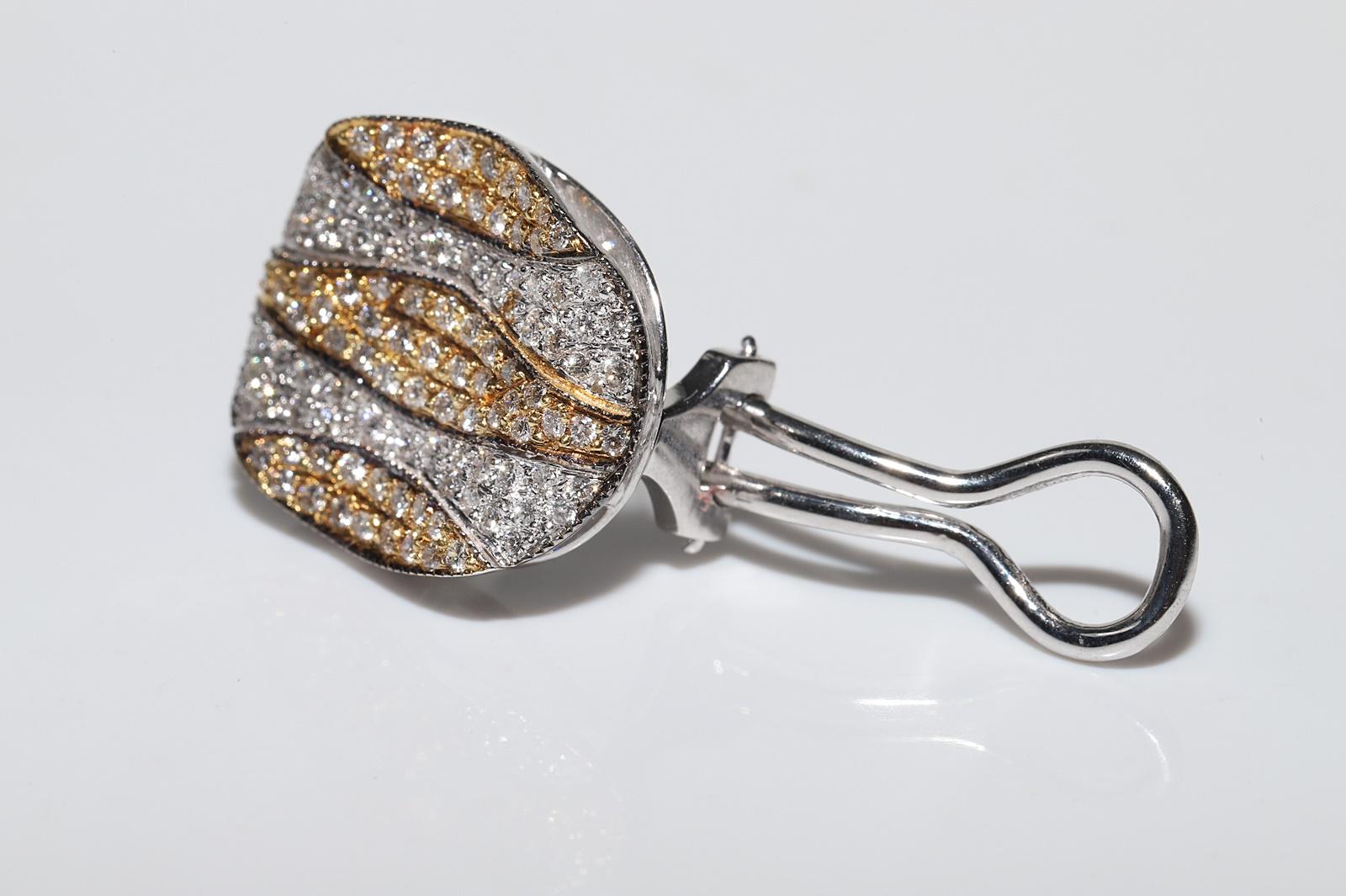 Vintage Circa 1990s 18k Gold Natural Diamond Decorated Omega Back Earring For Sale 8
