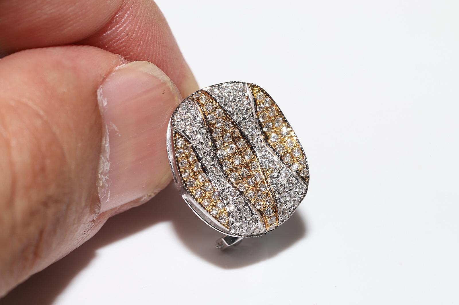 Vintage Circa 1990s 18k Gold Natural Diamond Decorated Omega Back Earring For Sale 9