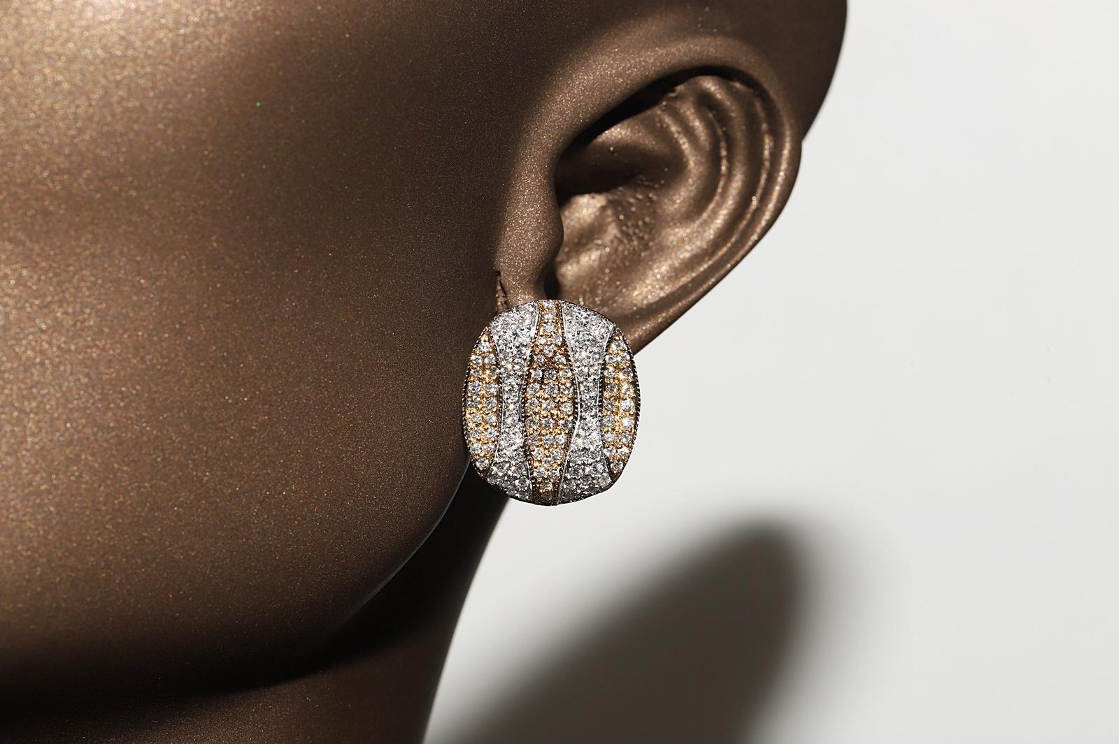 Vintage Circa 1990s 18k Gold Natural Diamond Decorated Omega Back Earring For Sale 13