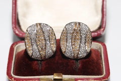 Vintage Circa 1990s 18k Gold Natural Diamond Decorated Omega Back Earring
