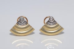 Vintage Circa 1990s 18k Gold Natural Diamond Decorated Omega Back Earring