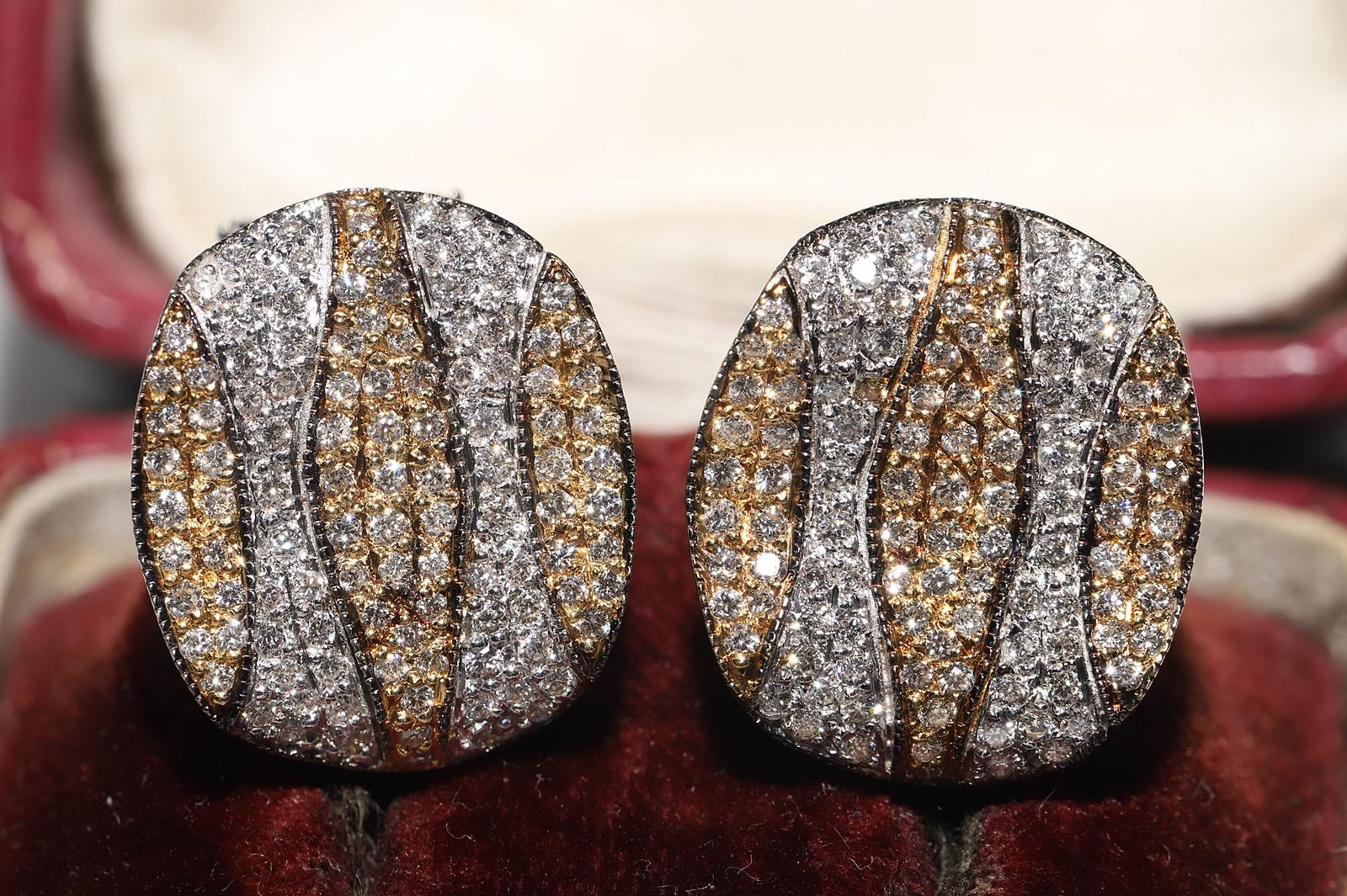 Retro Vintage Circa 1990s 18k Gold Natural Diamond Decorated Omega Back Earring For Sale