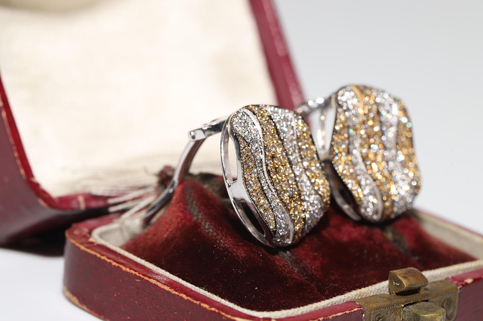 Brilliant Cut Vintage Circa 1990s 18k Gold Natural Diamond Decorated Omega Back Earring For Sale