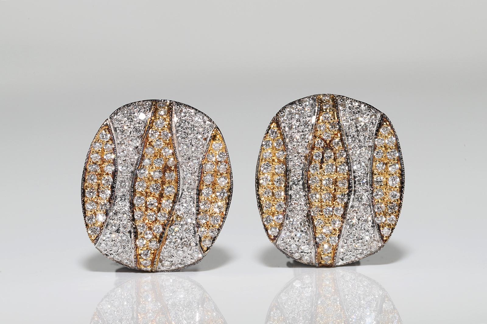 Women's Vintage Circa 1990s 18k Gold Natural Diamond Decorated Omega Back Earring For Sale
