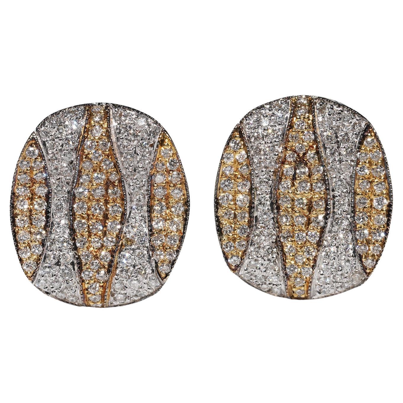 Vintage Circa 1990s 18k Gold Natural Diamond Decorated Omega Back Earring