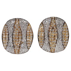 Vintage Circa 1990s 18k Gold Natural Diamond Decorated Omega Back Earring