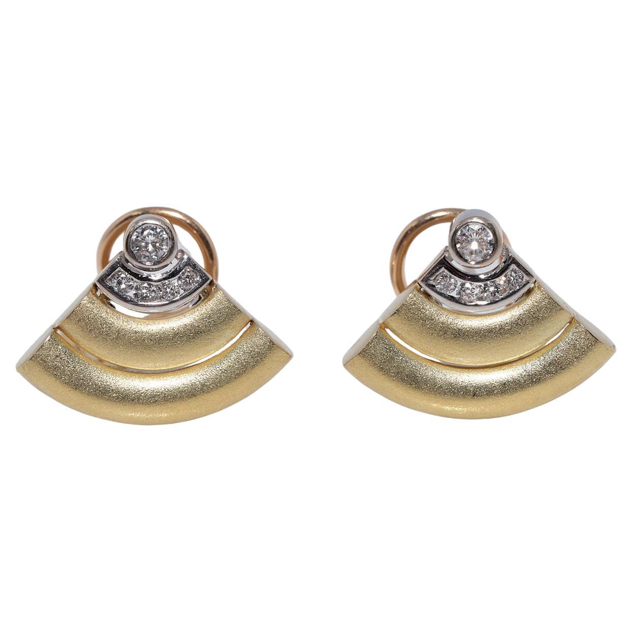 Vintage Circa 1990s 18k Gold Natural Diamond Decorated Omega Back Earring