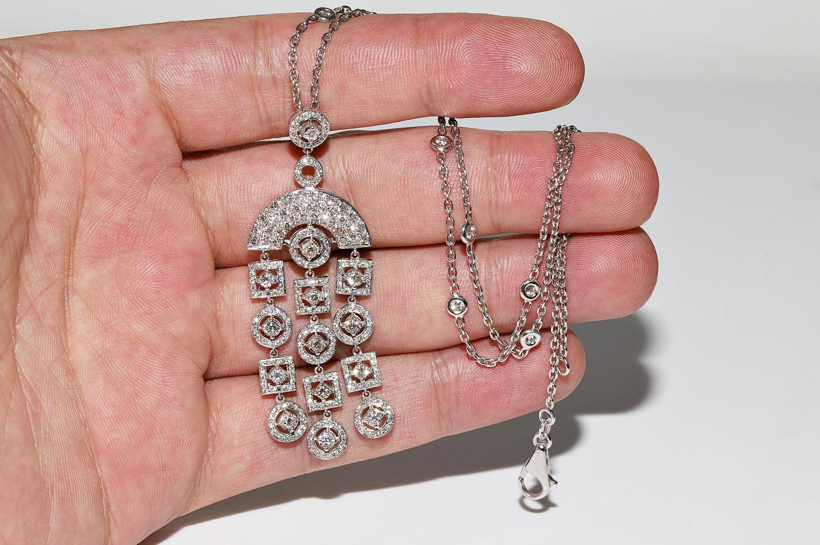 Vintage Circa 1990s 18k Gold Natural Diamond Decorated Pendant Necklace For Sale 2