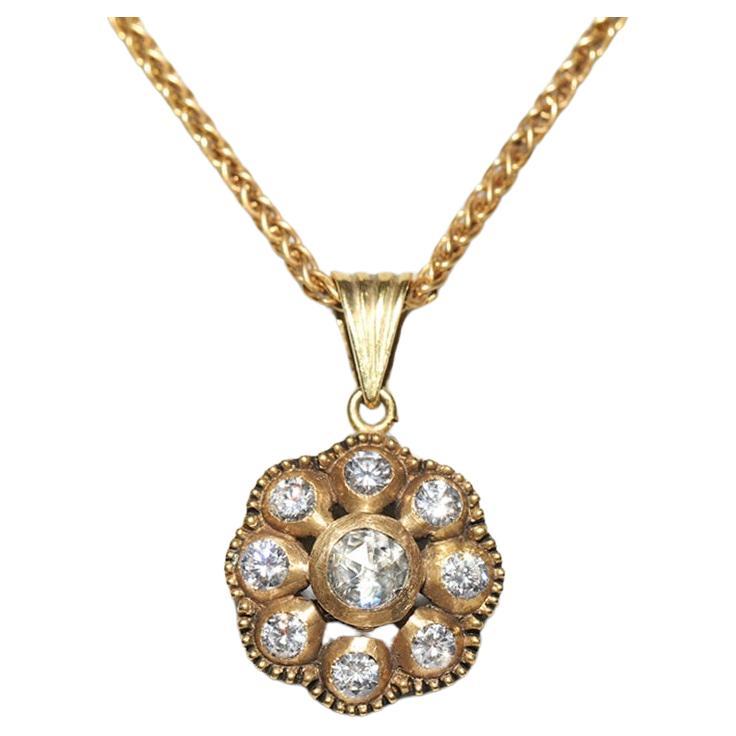 Vintage Circa 1990s 18k Gold Natural Diamond Decorated Pendant Necklace  For Sale