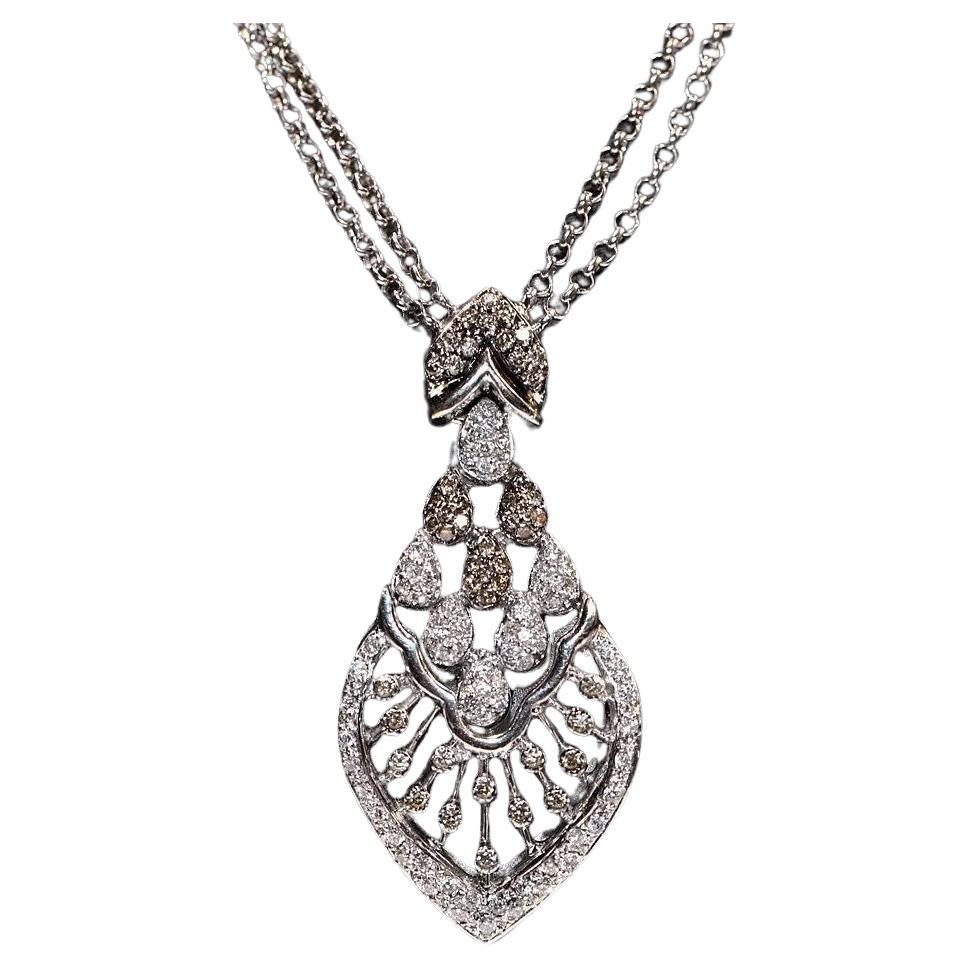 Vintage Circa 1990s 18k Gold Natural Diamond Decorated Pendant Necklace