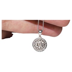 Collana con ciondolo decorato con diamanti naturali in oro 18 carati, vintage CIRCA gli anni '90