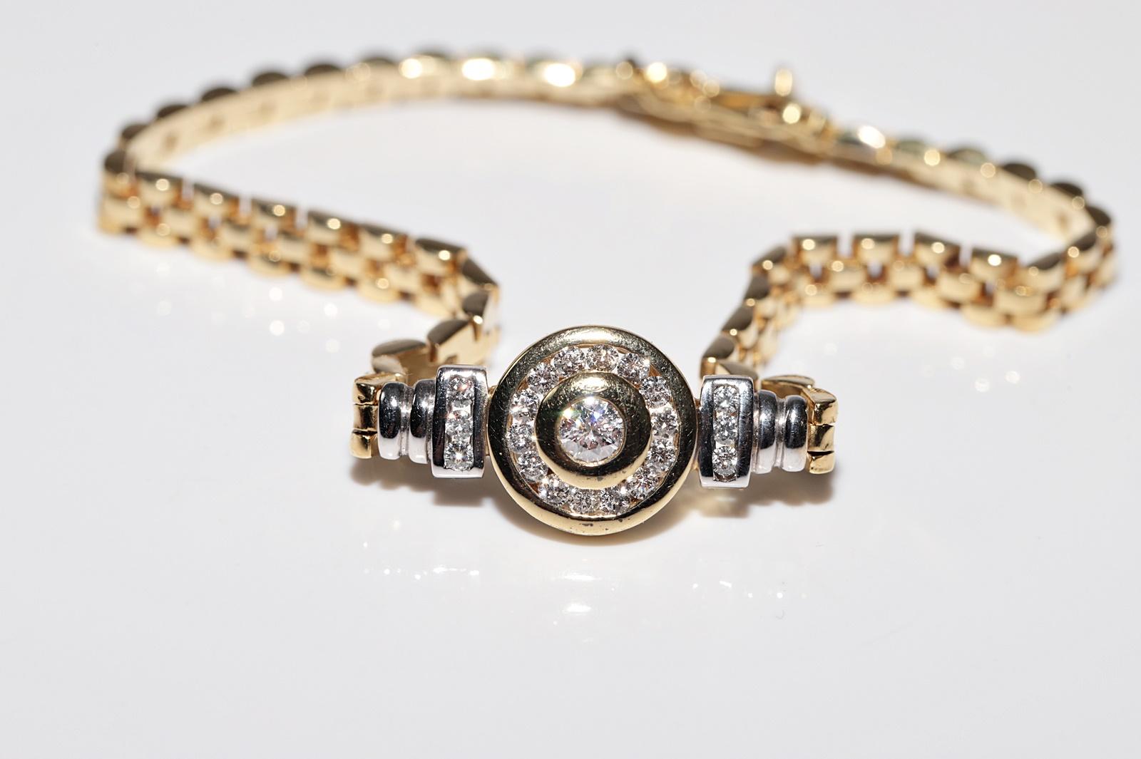 Rétro Braccialetto d'oro naturale decorato con diamanti naturali, vintage CIRCA gli anni '90 in vendita