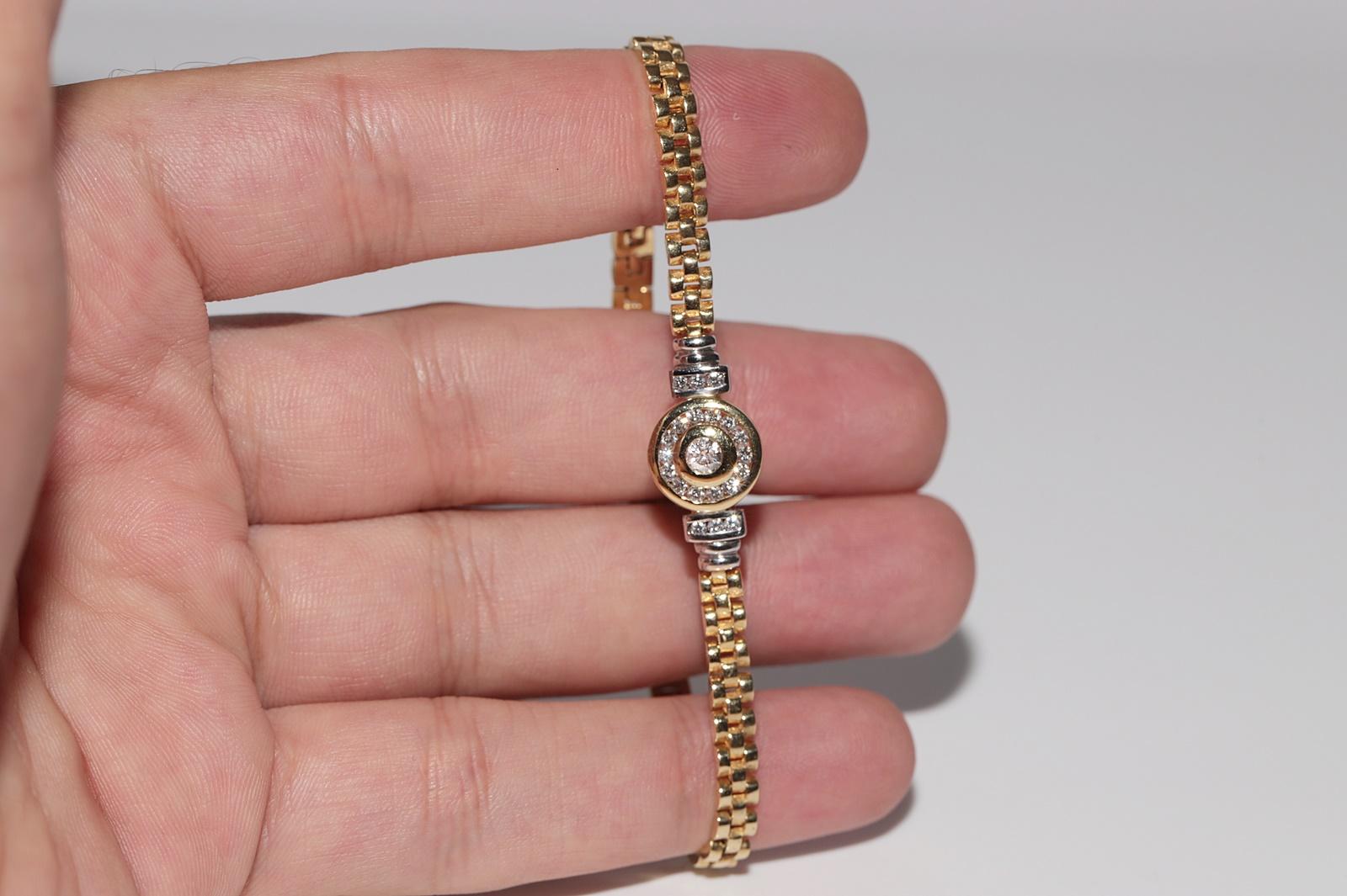 Taglio brillante Braccialetto d'oro naturale decorato con diamanti naturali, vintage CIRCA gli anni '90 in vendita