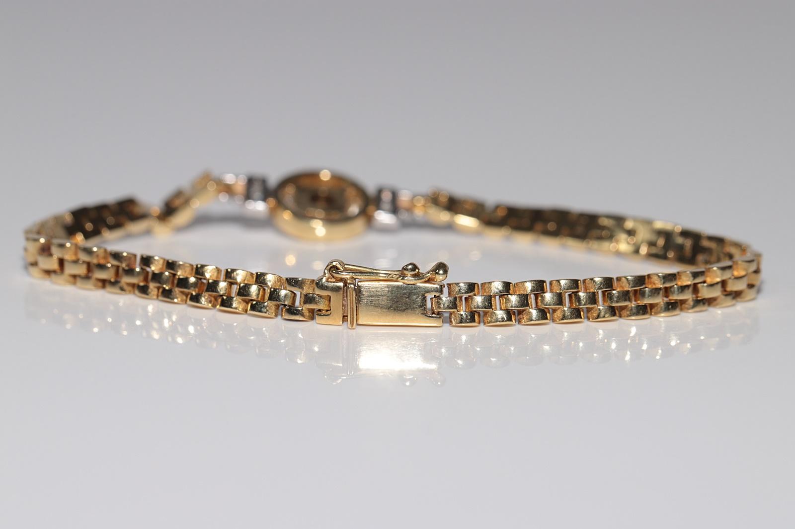 Braccialetto d'oro naturale decorato con diamanti naturali, vintage CIRCA gli anni '90 In condizioni buone in vendita a Fatih/İstanbul, 34