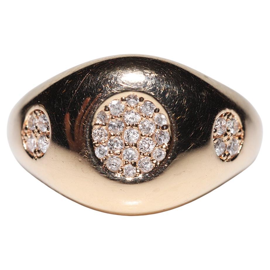 Vintage Circa 1990s 18k Gold Natural Diamond Decorated Ring  For Sale