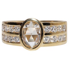 Vintage Circa 1990s 18k Gold Natural Diamond Decorated Ring 