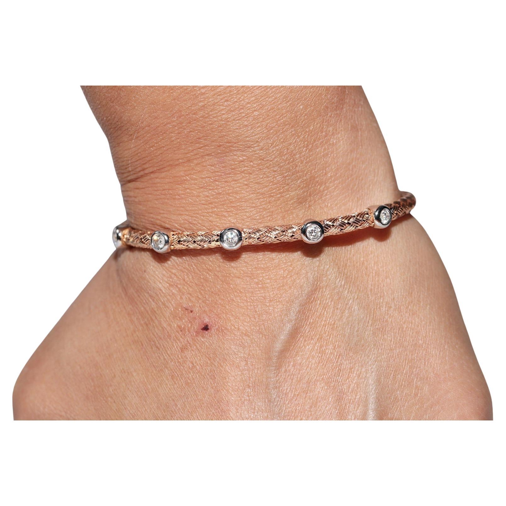 Vintage Circa 1990s 18k Gold Natural Diamond Decorated Rope Design Bracelet