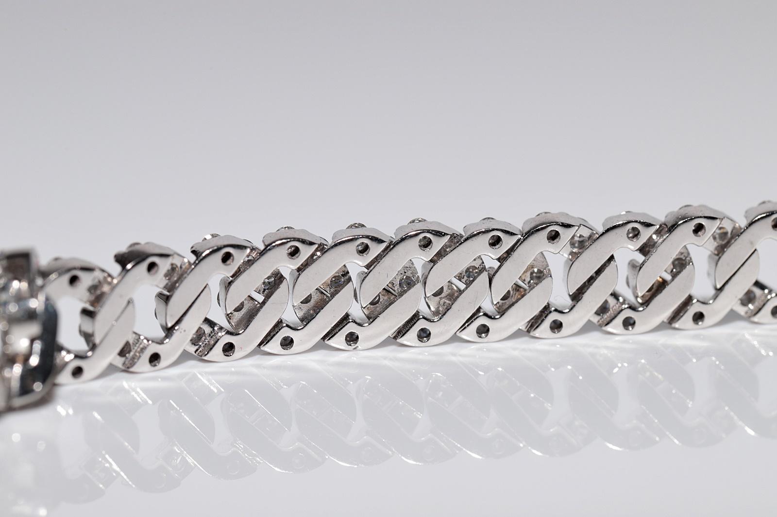 Vintage Circa 1990s 18k Gold Natural Diamond Decorated Rope Style Bracelet For Sale 8
