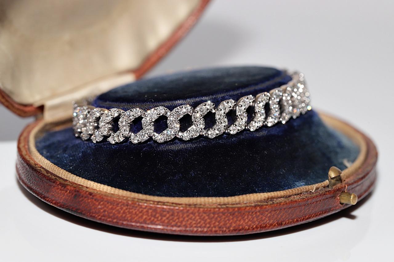 Vintage Circa 1990s 18k Gold Natural Diamond Decorated Rope Style Bracelet For Sale 3