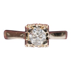 Vintage Circa 1990s Gold 18k Natural Diamond Decorated Solitaire Wedding Ring (anneau de mariage solitaire en or 18k décoré de diamants naturels)