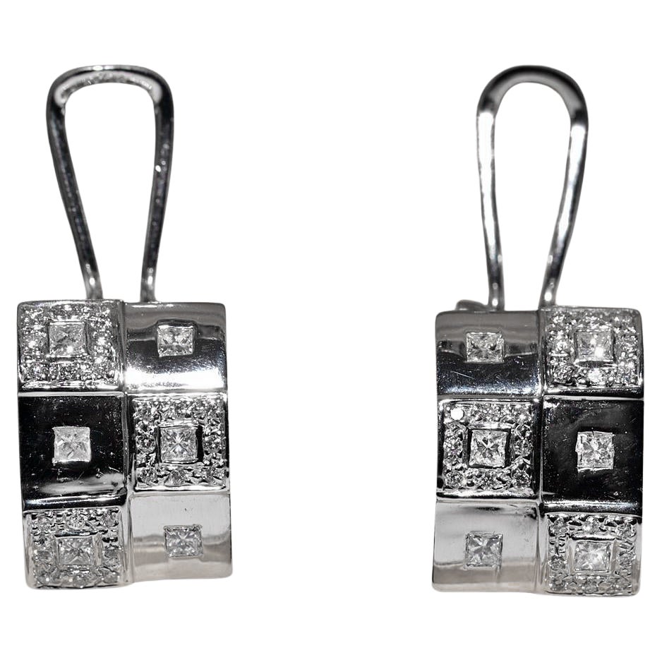 Orecchino quadrato decorato con diamanti naturali in oro 18 carati, vintage CIRCA gli anni
90