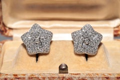Vintage Circa 1990s 18k Gold Natural Diamond Decorated Star Style Earring