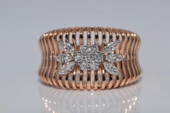 Anillo vintage de los años 90, de oro de 18 quilates, con diamantes naturales y banda ancha
