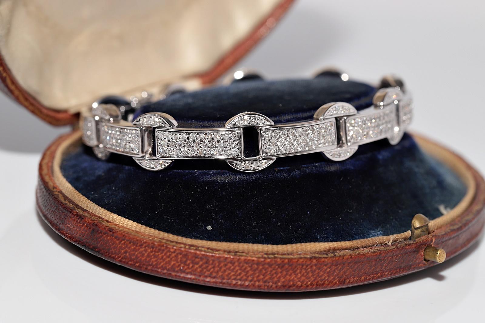 Vintage Circa 1990er Jahre 18k Gold natürlicher Diamant verziertes starkes Vintage-Armband (Brillantschliff) im Angebot