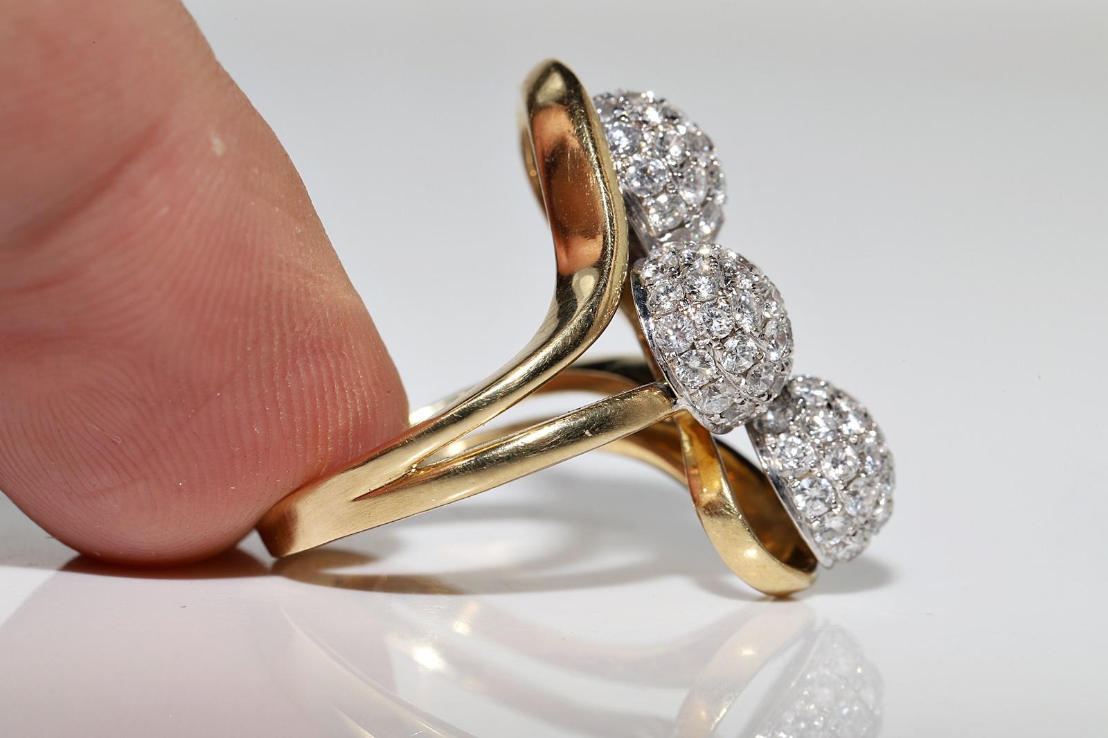Vintage Circa 1990er Jahre 18k Gold Natürlicher Diamant Dekoriert  Starker Ring 5