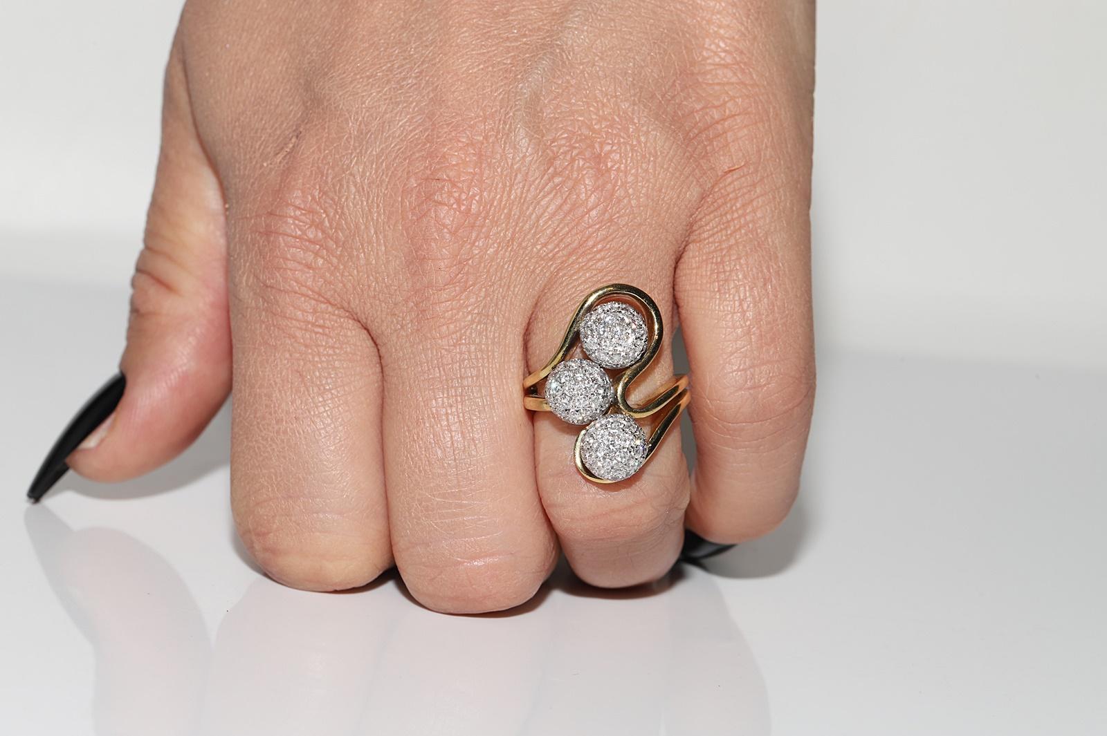 Vintage Circa 1990er Jahre 18k Gold Natürlicher Diamant Dekoriert  Starker Ring 9